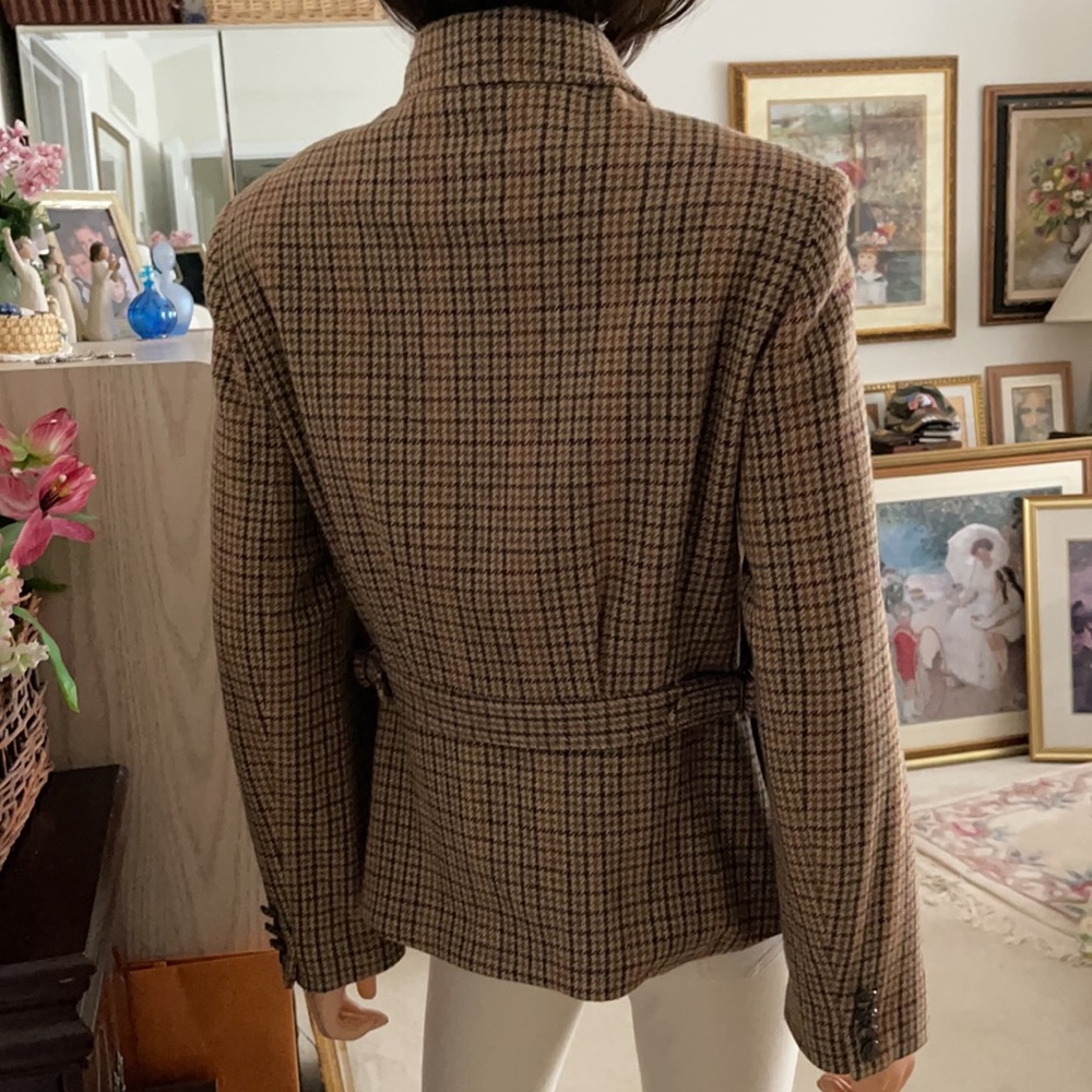 Lauren Ralph Lauren Houndstooth Plaid Zipper Virgin Wool Jacket - Picture 6 of 14